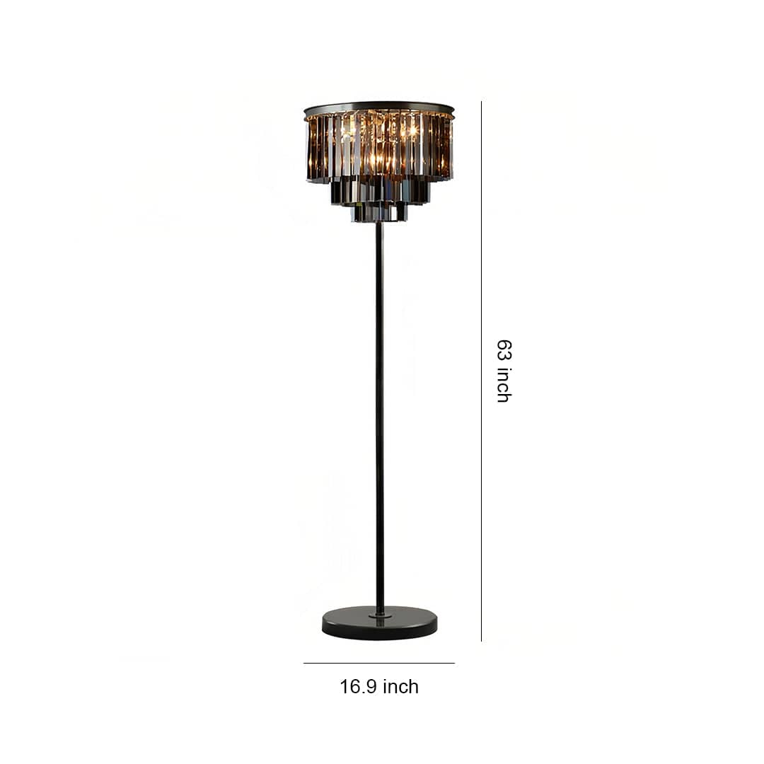 Decorative Floor Lamp Handcrafted Crystal Shade Black Iron E14 Foot Switch American Glamorous Transparent Amber Smoky Gray 63 Inch | NordaLight