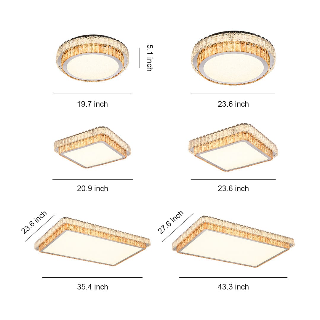 Round, Square, and Rectangle Crystal Trim Flush Mount in Chrome Stainless Steel with 3-Step Colour Temperature in Six Sizes | NordaLight