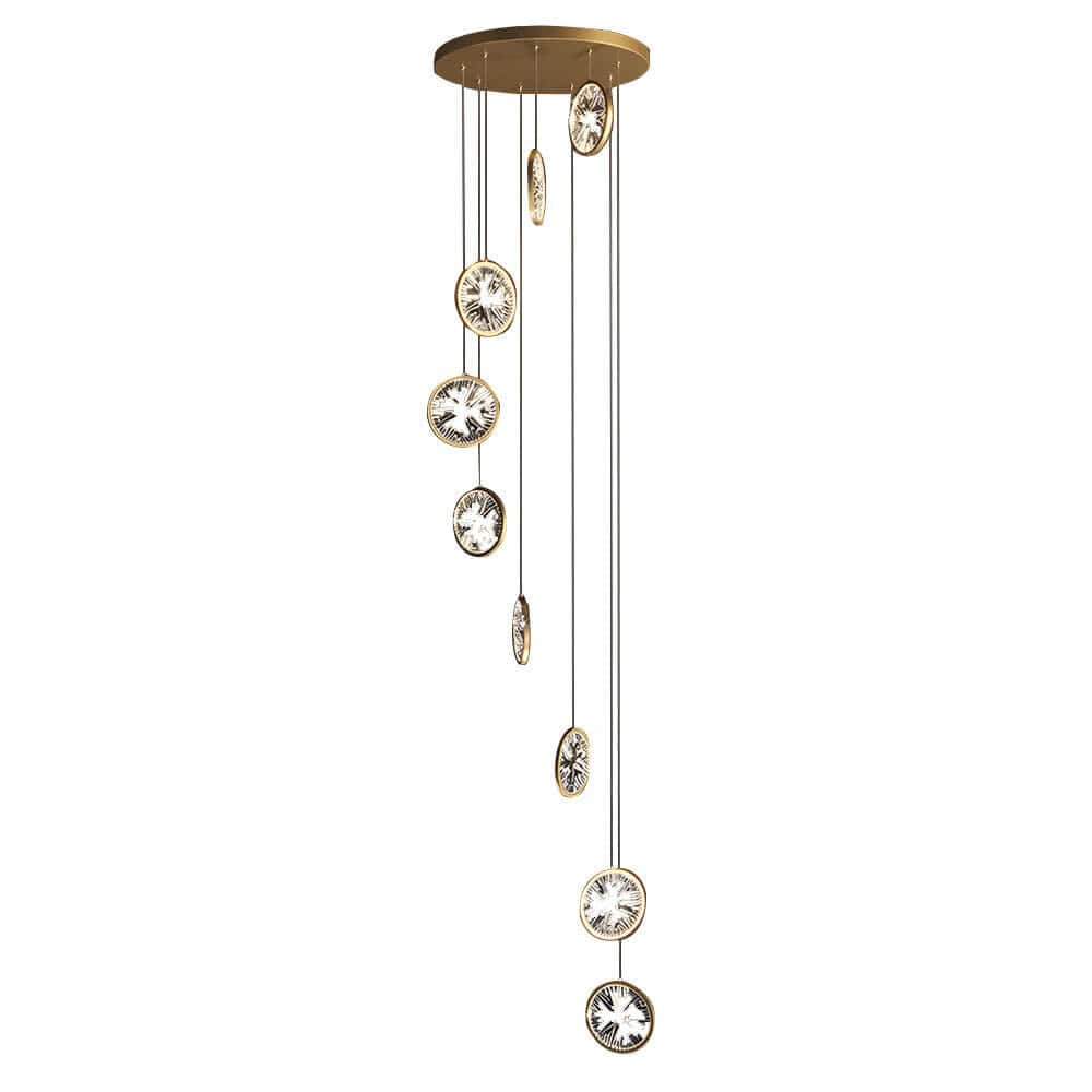 Staircase Chandelier Aluminum Iron Gold Acrylic Crystal Ring Integrated LED Modern 3-Step Colour Temperature Five Configurations 1-Light to 9-Light | NordaLight