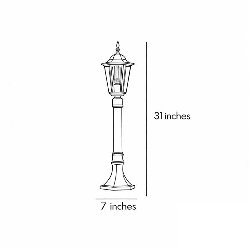 Hexagon Outdoor Path Light Black Die-Cast Aluminum High Transparency Glass E27 31 Inch Traditional