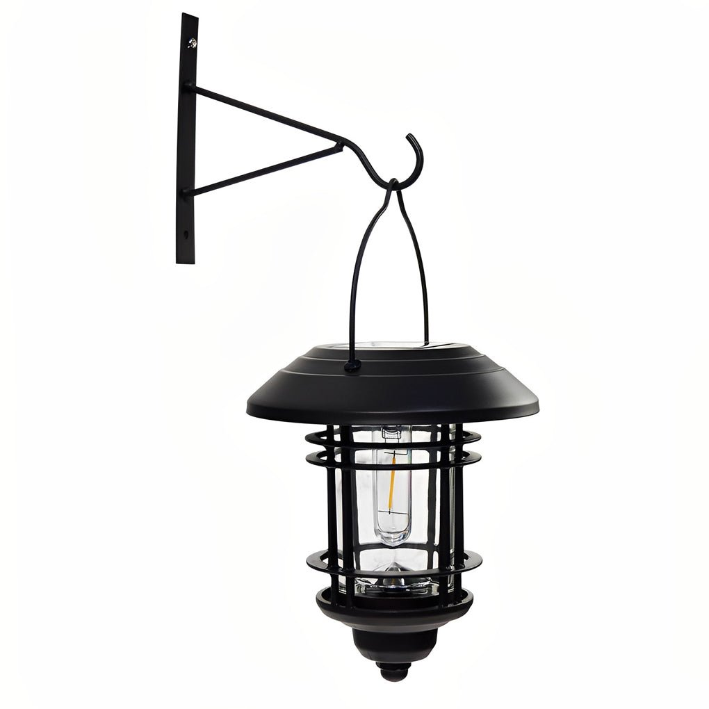 Industrial Solar Outdoor Wall Lantern Cage Glass Aluminum LED 3000K
