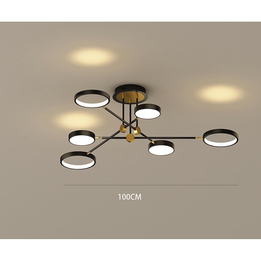 Circular Ring Multi-Light Semi-Flush Mount Ceiling Light — Nordic Aluminum Metal LED Black Gold 4 6 8 Light