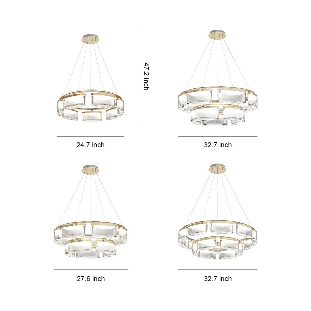 Crystal Chandelier Gold Aluminum Precision-Cut Crystal Matrix Integrated LED 3-Step Dimming Modern Luxury