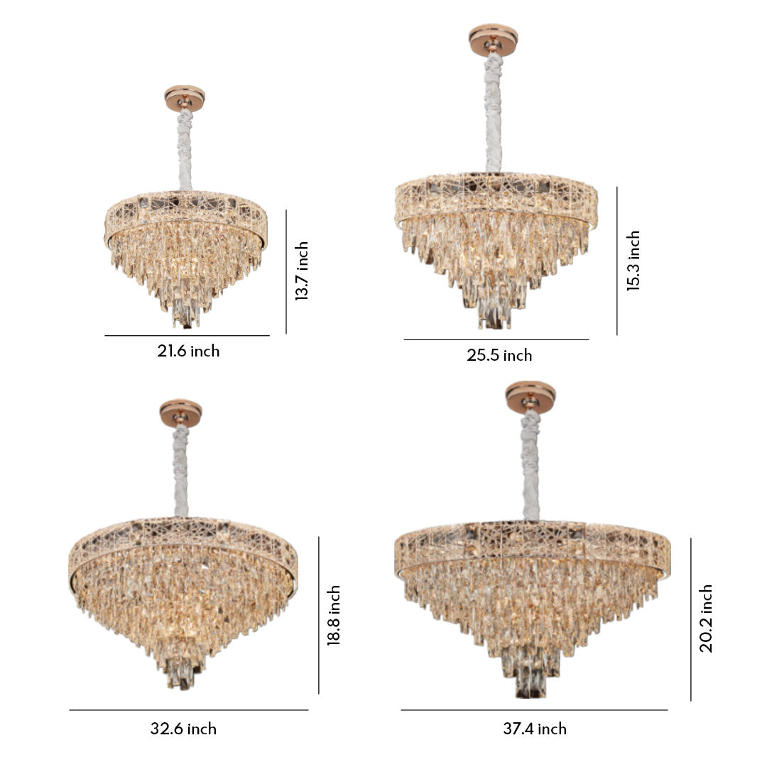 Crystal Chandelier Carbon Steel Champagne Gold European Tiered Hybrid LED E14 Multi-Layer Luxury