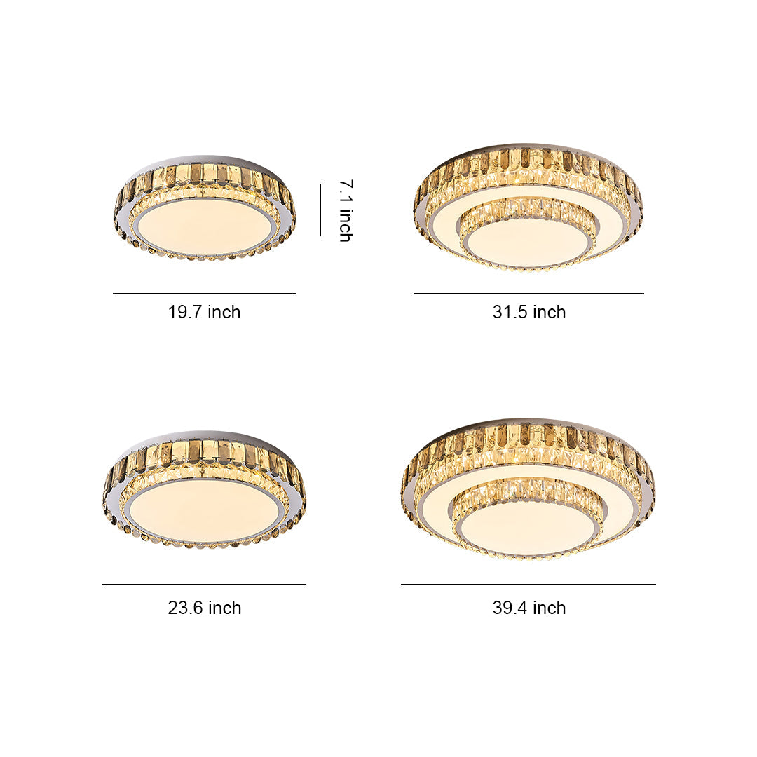 Multi-Layer Stacked Crystal Ring Flush Mount in Chrome Stainless Steel with 3-Step Colour Temperature in Four Sizes