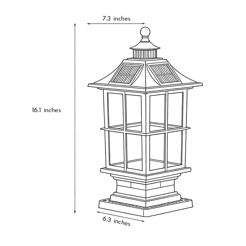 Black Die-Cast Aluminum Glass Solar Outdoor Pillar Light Motion Sensor IP65 8 Hour Lantern Gate Garden Yard