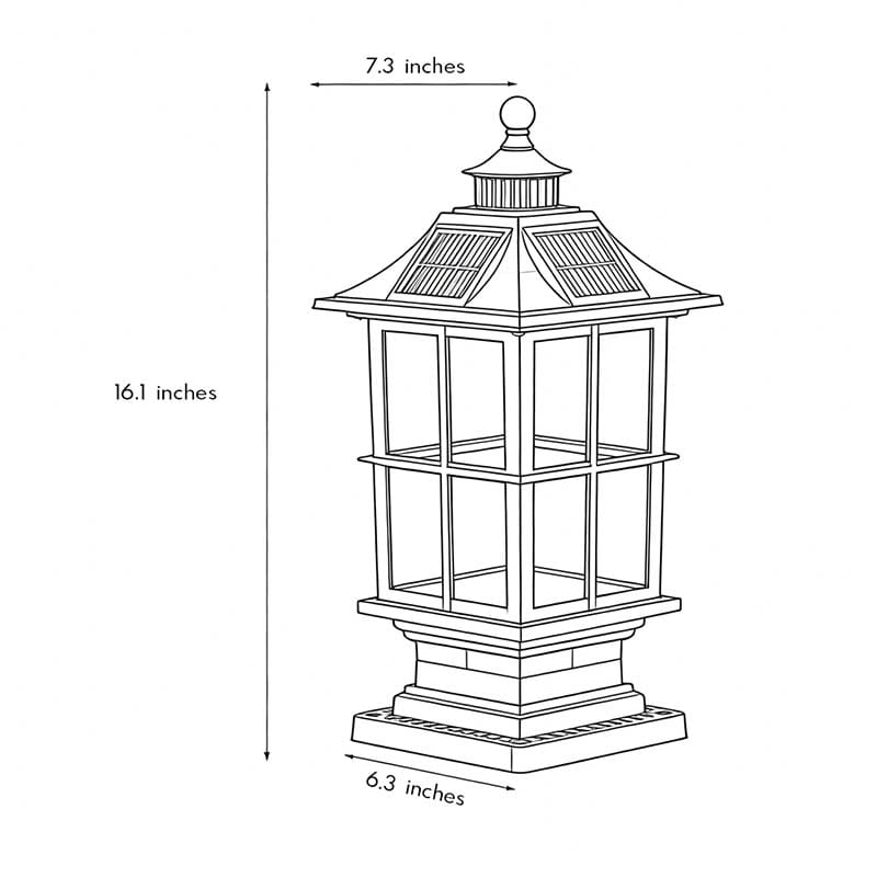Black Die-Cast Aluminum Glass Solar Outdoor Pillar Light Motion Sensor IP65 8 Hour Lantern Gate Garden Yard | NordaLight