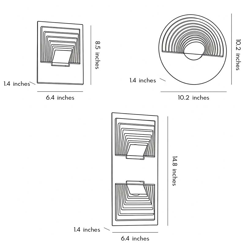Modern Minimalist Concentric LED Outdoor Wall Sconce IP54 Stainless Steel 3 Shapes