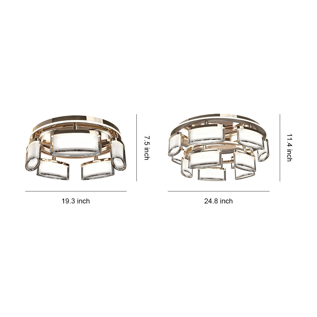 Multi-Head Crystal Panel Ring Flush Mount in Gold Aluminum with 3-Step Colour Temperature in Single and Double Layer