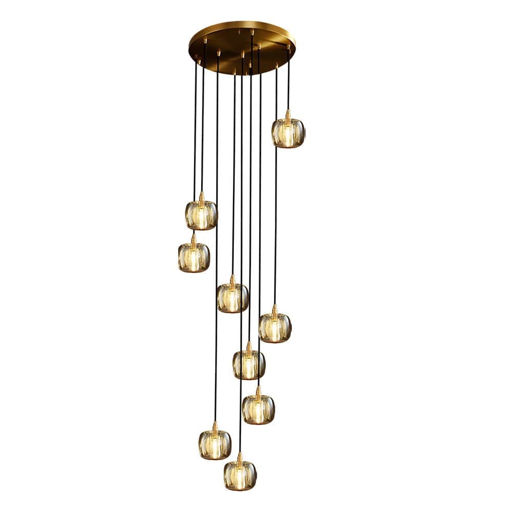 Staircase Chandelier Copper K9 Crystal Cube Spiral G4 Three Shade Colours 3-Step Colour Temperature Modern Postmodern Four Configurations 1-Light to 10-Light | NordaLight