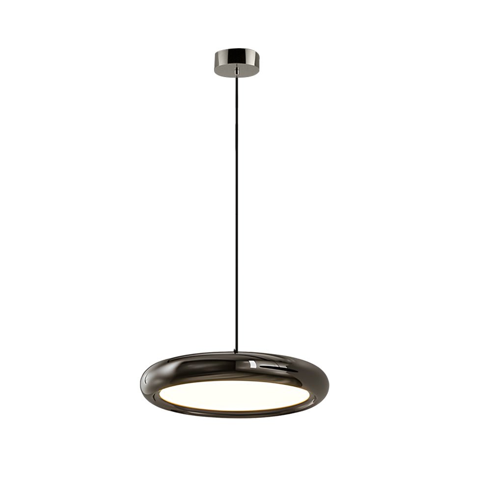 Round Iron and Acrylic Disc Pendant Light in Black or Chrome with 3-Step Colour Temperature