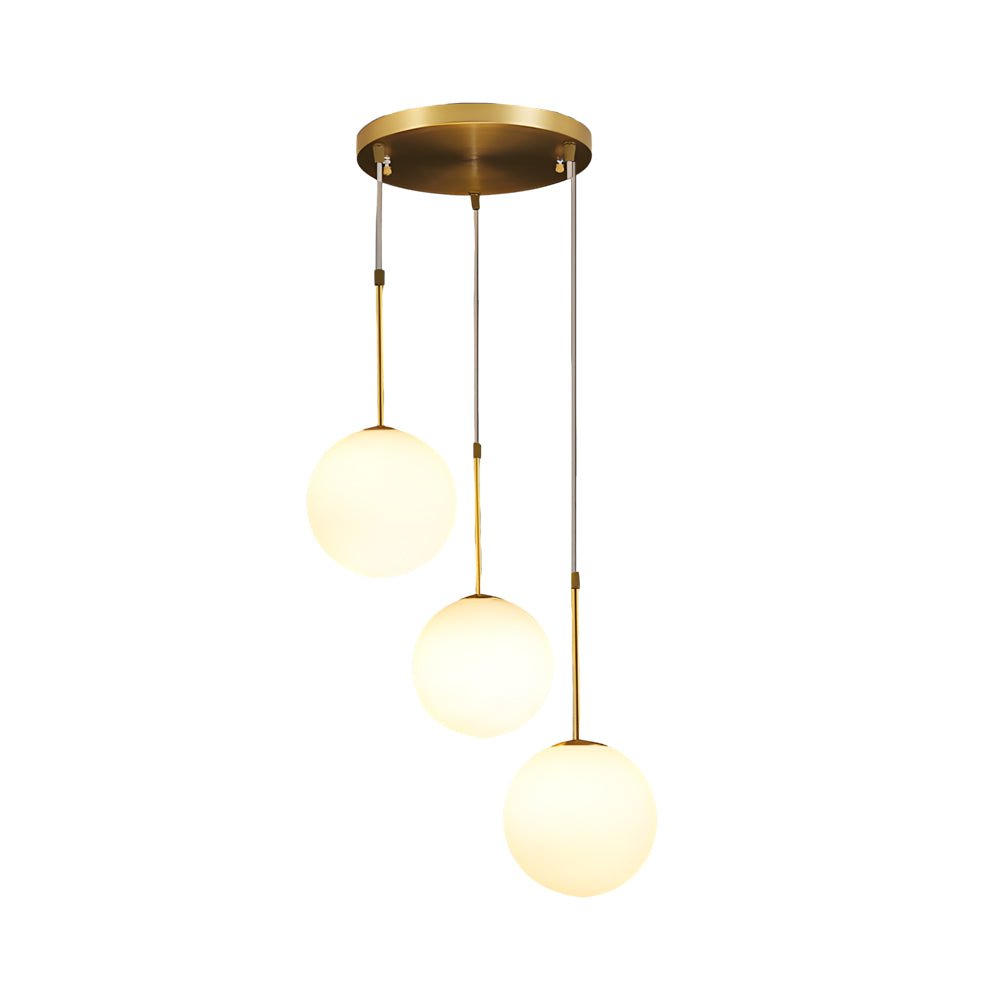 Frosted White Glass Globe Pendant Light with Gold Iron Frame
