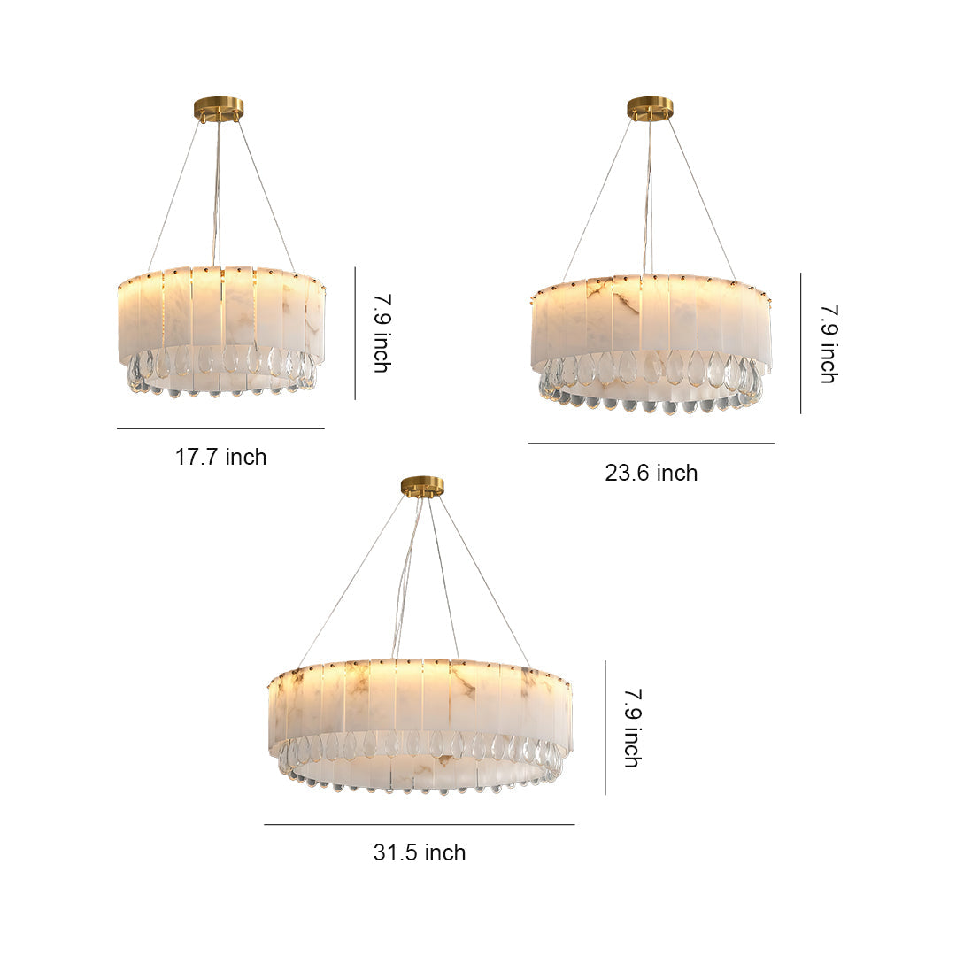 Solid Brass Chandelier with Natural Cloud Stone Drum Shade