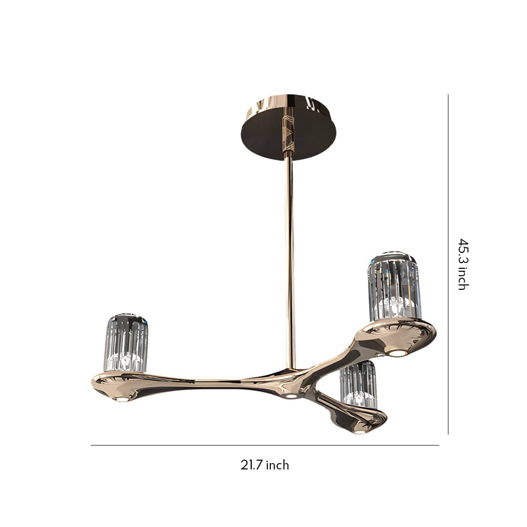 Brass Crystal Chandelier Copper 3-Light Branching Arms Clear Crystal Nordic Minimalist | NordaLight