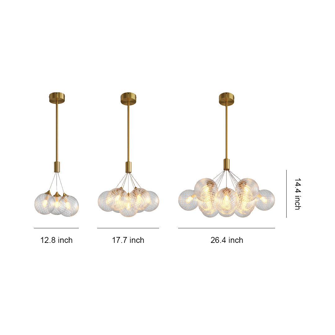 Solid Copper Bubble Chandelier with Staggered Glass Cluster Composition