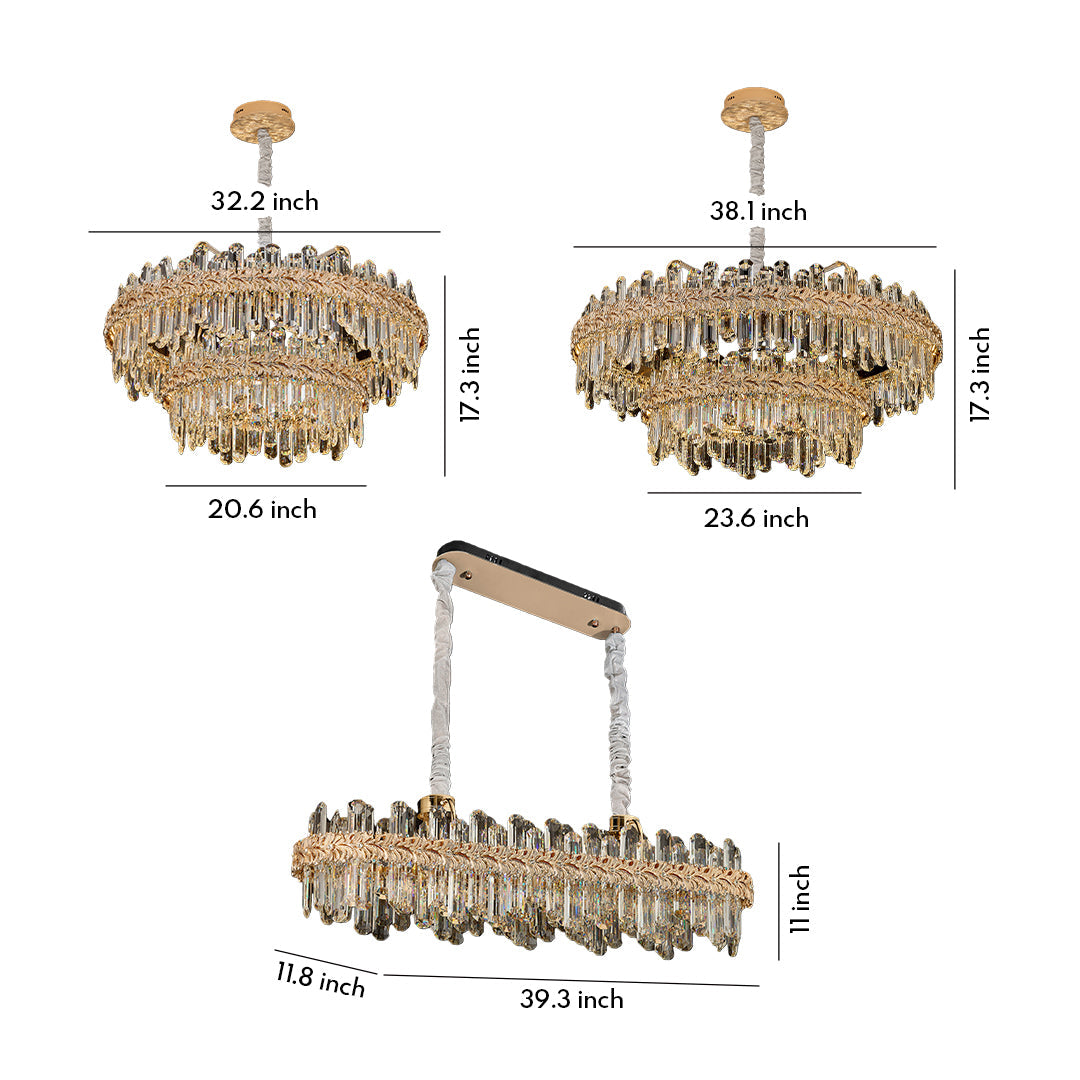 Crystal Chandelier Carbon Steel Gold Champagne LED Tri-Color Integrated Single Double Layer Oval Modern