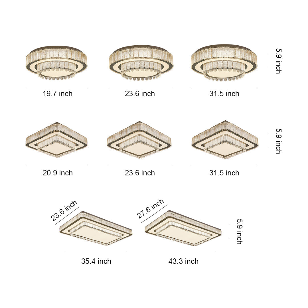 Luxury Crystal Flush Mount Round Square Rectangle Chrome 8 Sizes