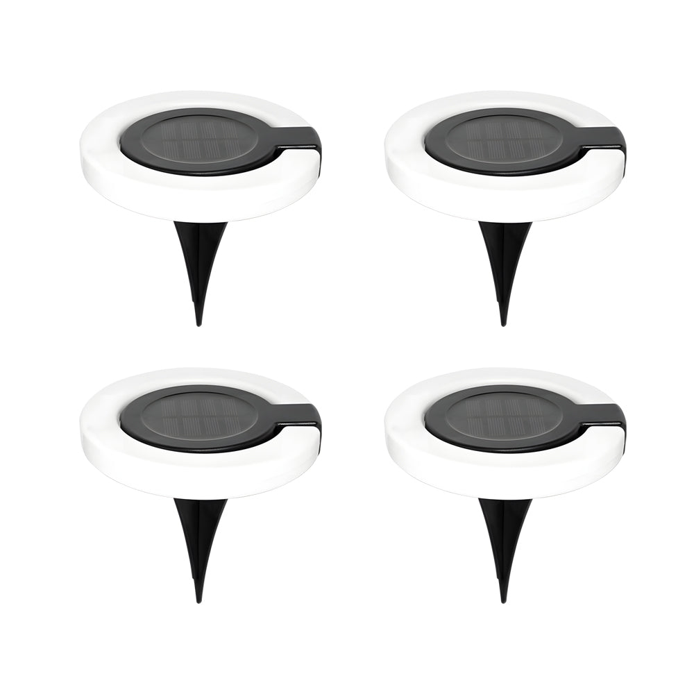 Round Foldable Solar Deck Light Set ABS Black White Outdoor Landscape IP65 4-Pack