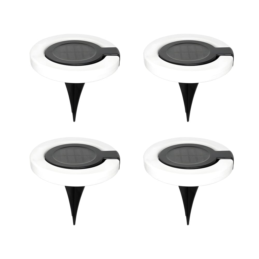 Round Foldable Solar Deck Light Set ABS Black White Outdoor Landscape IP65 4-Pack | NordaLight