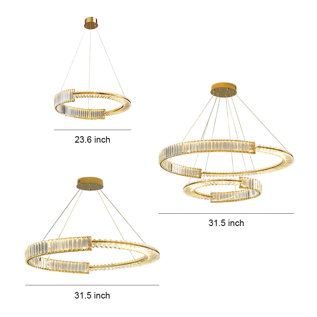 Crystal Chandelier Iron Gold Round Ring Multi-Layer Italian Style LED Dimmable Remote Three Sizes | NordaLight
