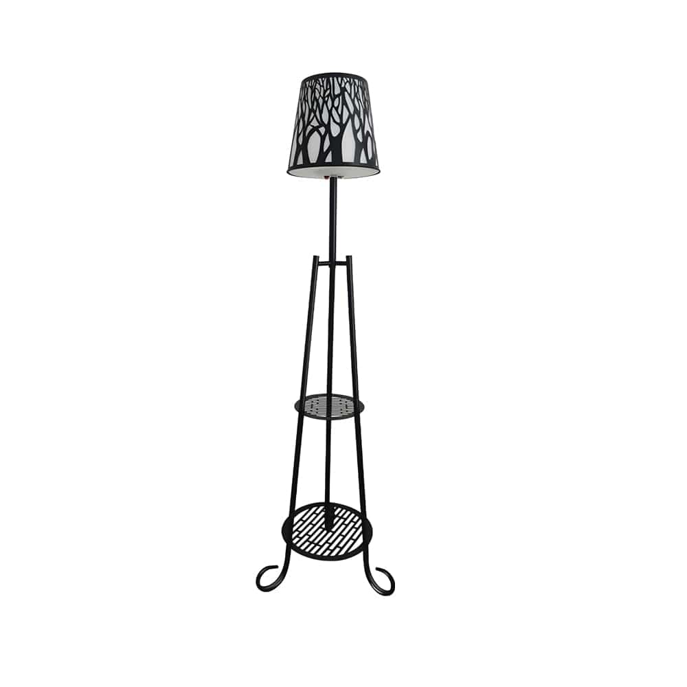 Tripod Metal Shelf Outdoor Floor Lamp Solar USB IP65 3-Step CCT PC Drum Shade | NordaLight