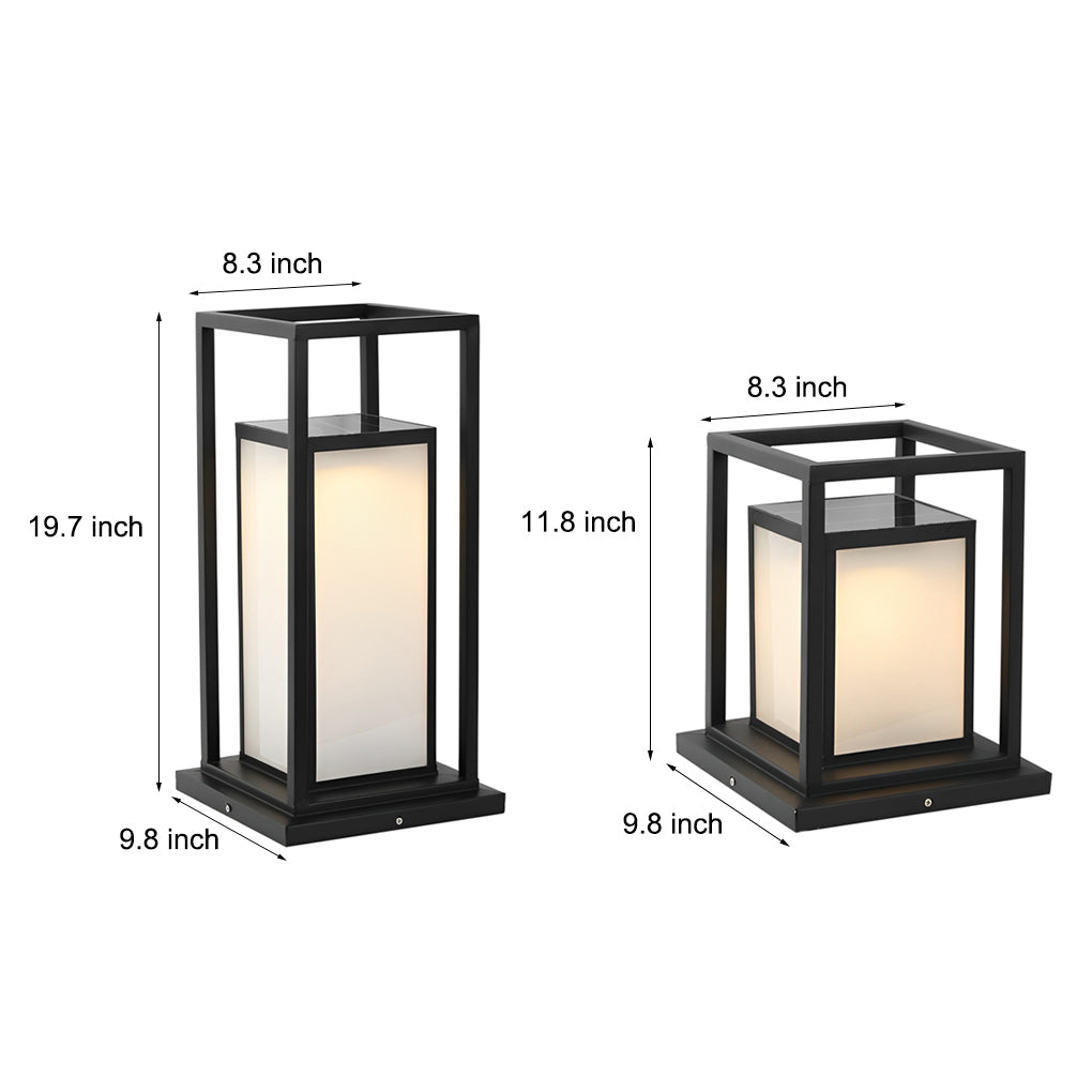 Modern Stainless Steel Acrylic Outdoor Pillar Light Black Solar or Hardwired IP65 8 Hour 2 Heights Courtyard