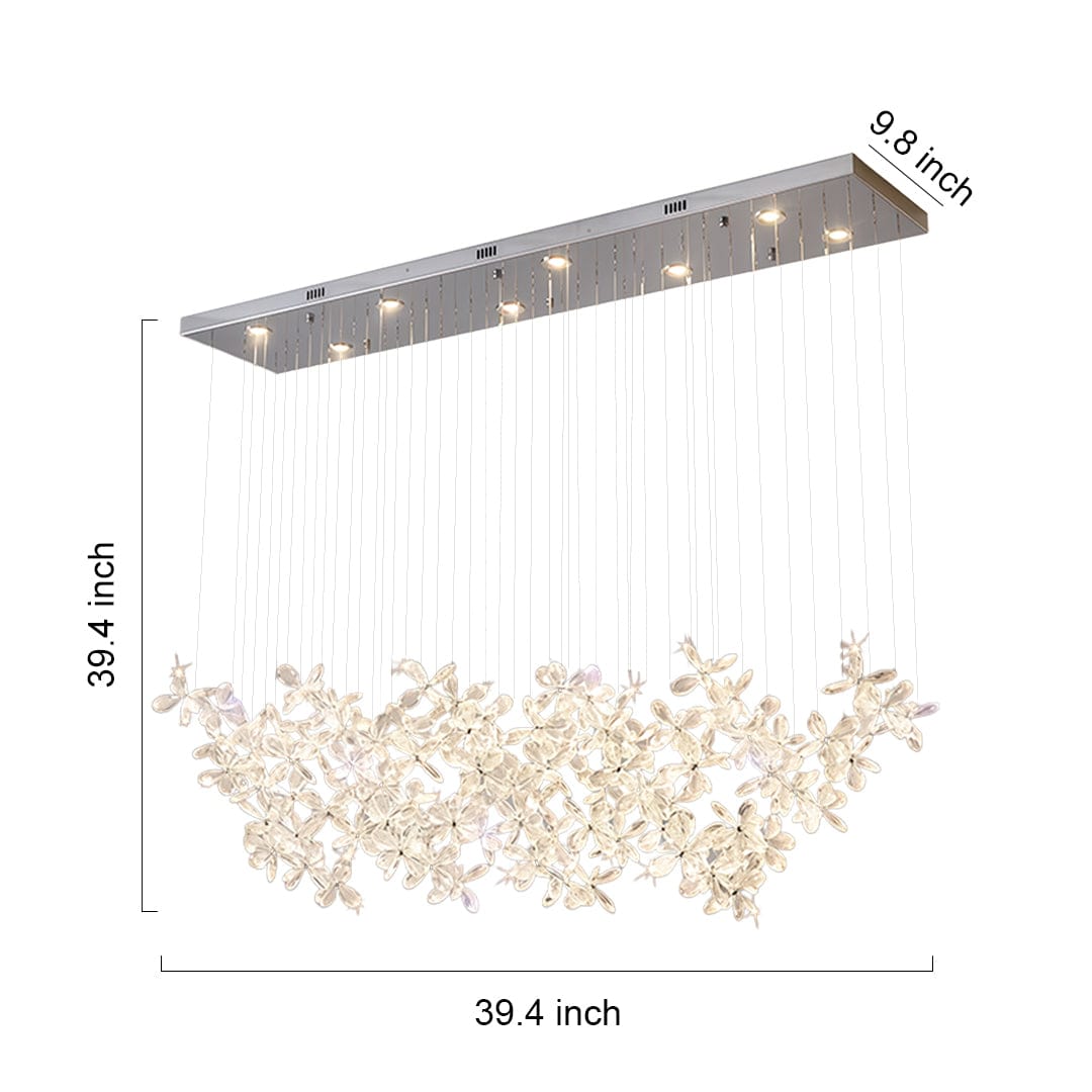 Crystal Chandelier Stainless Steel Chrome Diamond-Cut Crystal Flower Linear Island Italian Modern Luxury LED Tri-Color | NordaLight