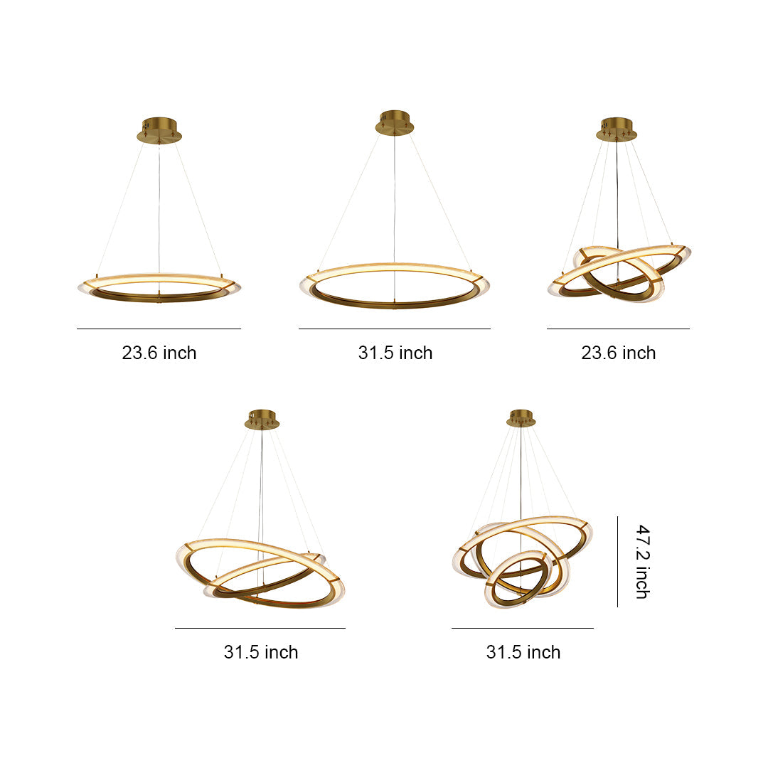 Interlocking Ring LED Chandelier in Brushed Brass, Polished Nickel or Matte Black