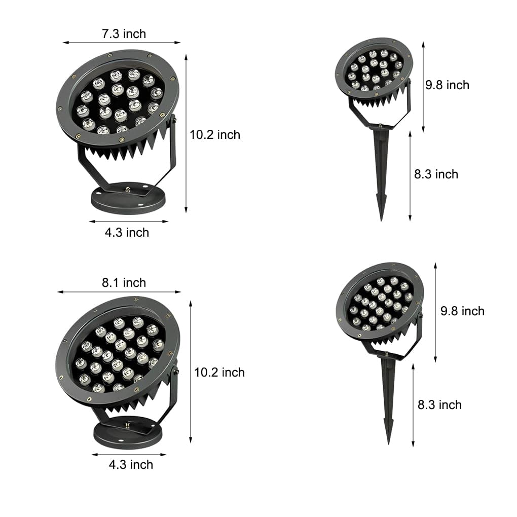 Outdoor LED Spotlight Round Die-Cast Aluminum Tempered Glass 9W 12W 18W 24W DC24V 3000K IP65 Base or Ground Insert | NordaLight