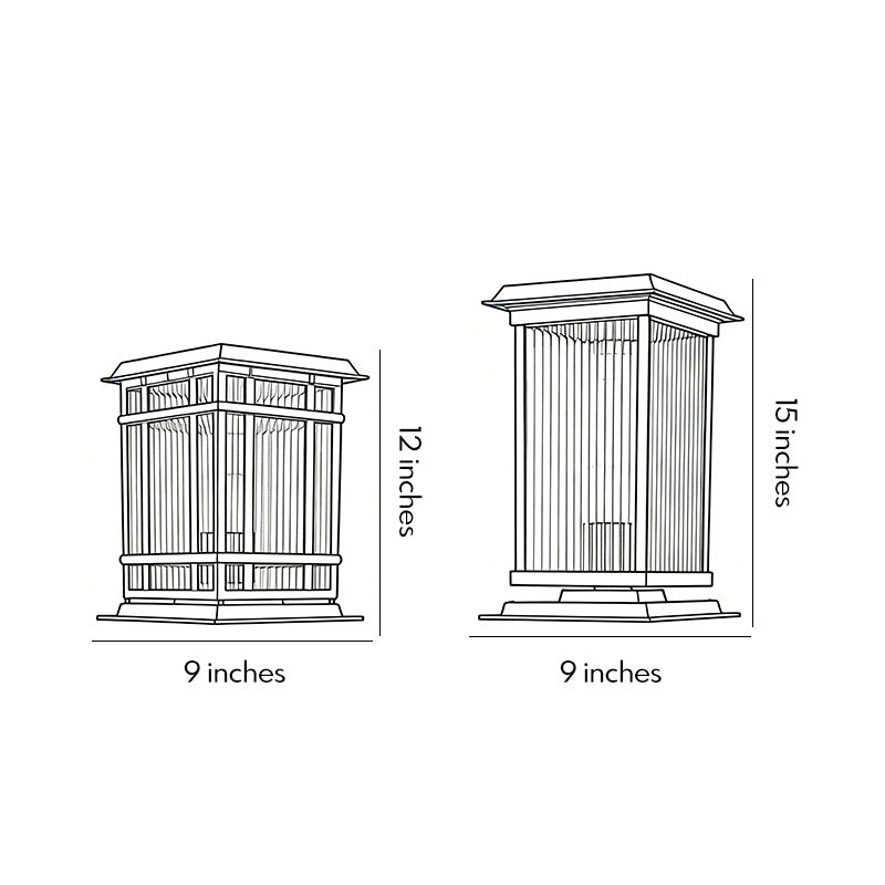 Modern Aluminum Fine Texture Glass Solar or Hardwired Outdoor Pillar Light Black With or Without Grid 2 Styles Garden