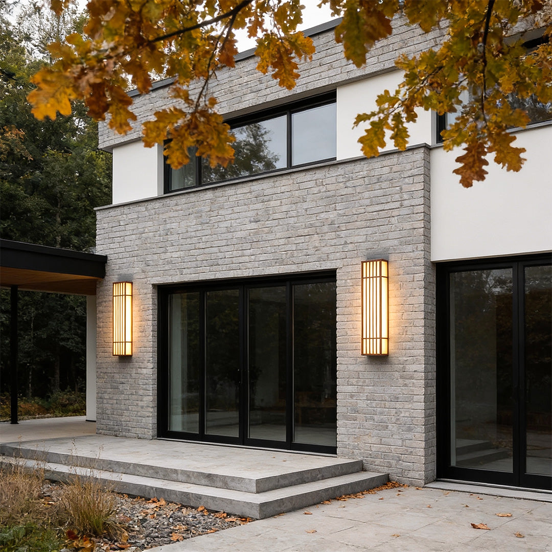 Rectangle LED Outdoor Wall Light Retro Grid Stainless Steel PC Brown IP65 CRI80 4 Heights Garden Villa