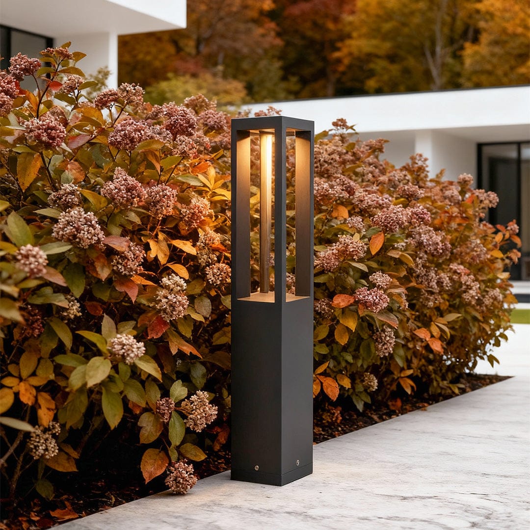 LED Bollard Garden Light Hardwired Aluminum 4 Beam 3000K Warm White IP54 Garden Landscape Path Driveway Black 4 Heights | NordaLight
