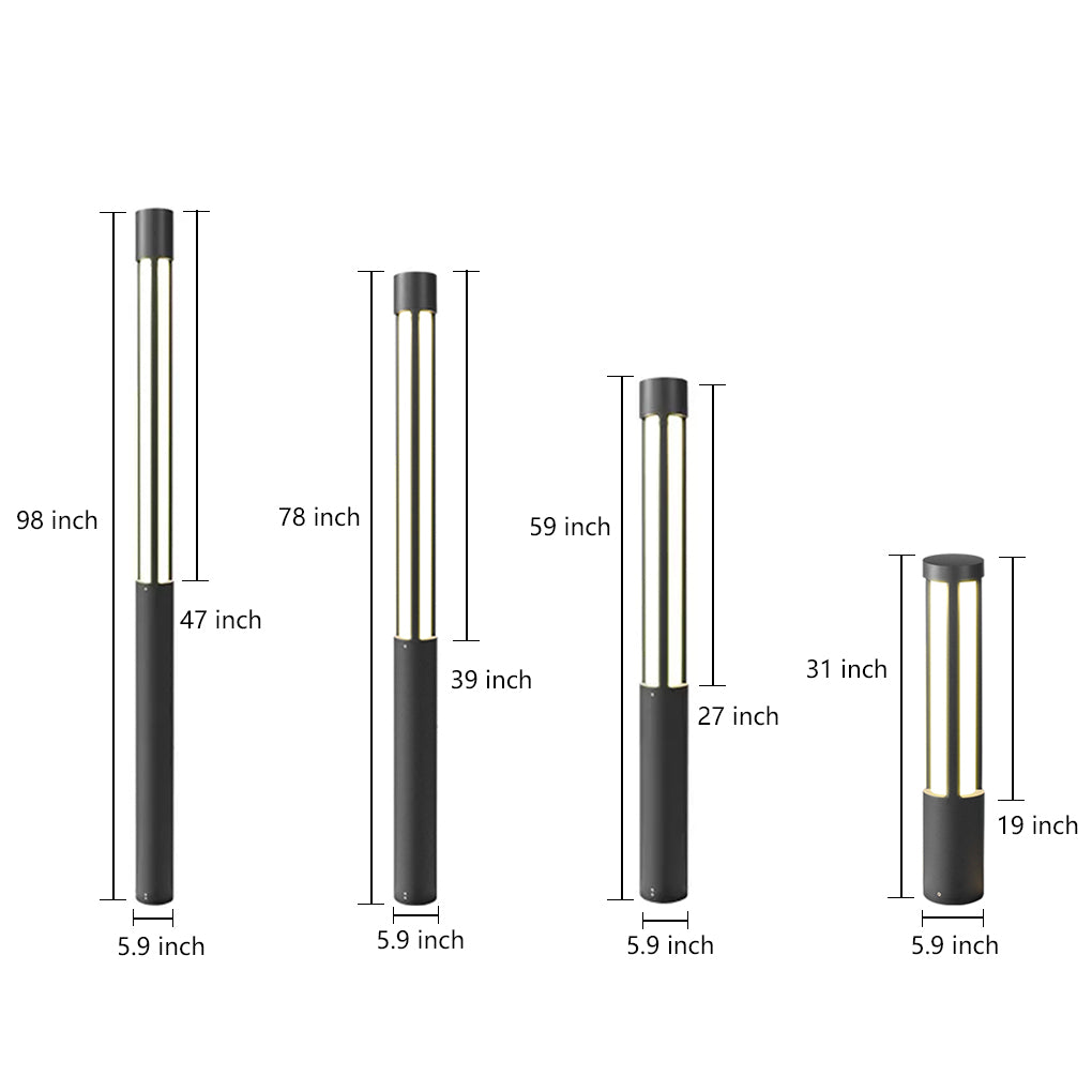 Modern Outdoor LED Bollard Light Cylindrical Die-Cast Aluminum Black IP65 6 Heights