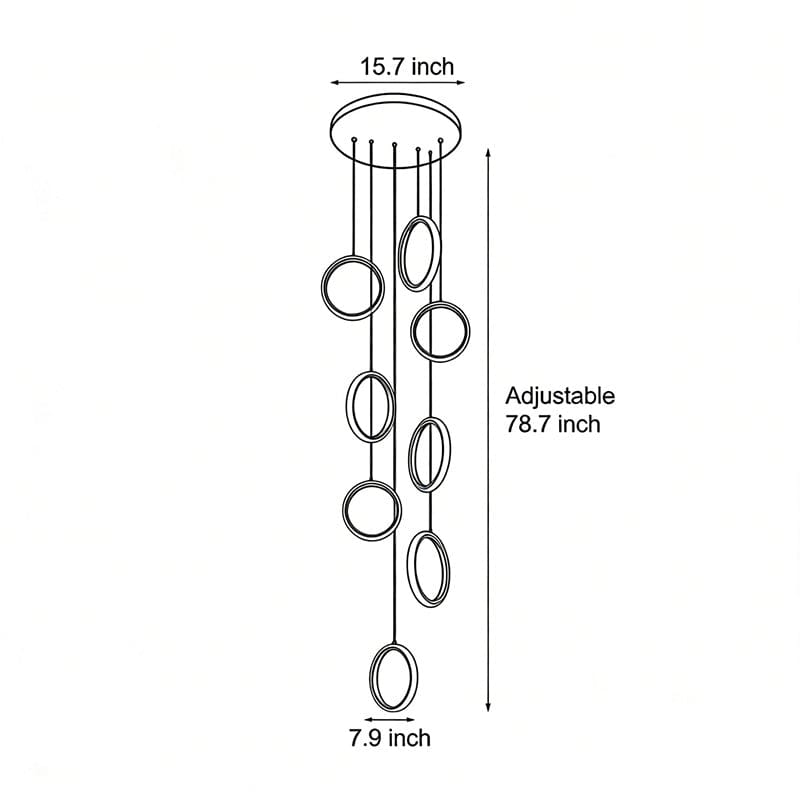 Ring Crown Linear Acrylic LED Staircase Chandelier Anodized Gold Aluminium 3000K 6/8 Light Indoor | NordaLight