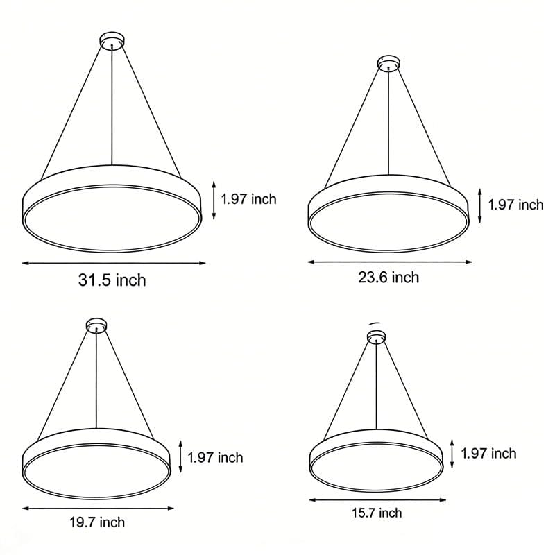 Round LED Ring Pendant Light Iron Acrylic Dimmable 3000K–6000K Black White 4 Sizes Indoor | NordaLight