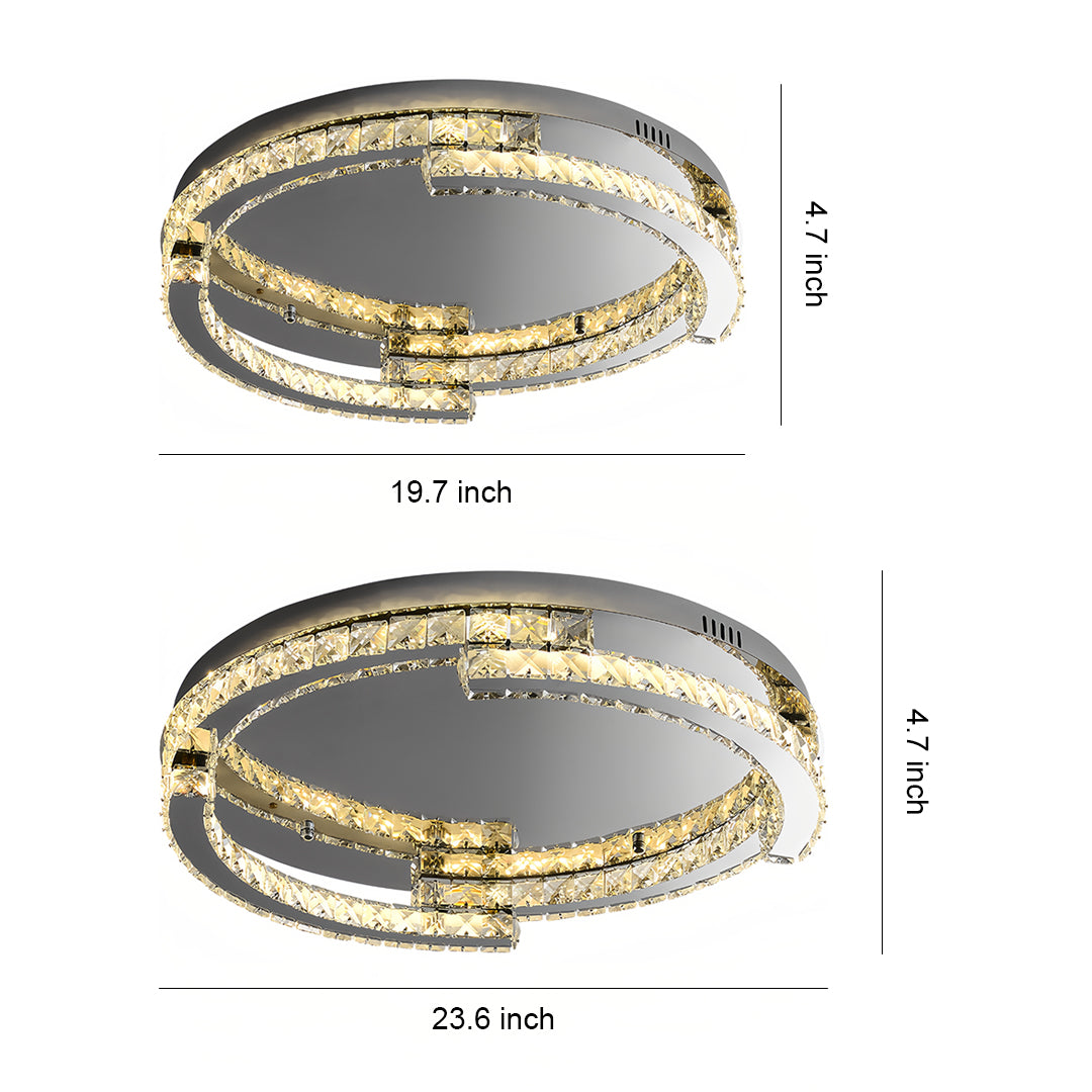 Italian Silver Crystal Flush Mount Round CRI 95 Two Sizes