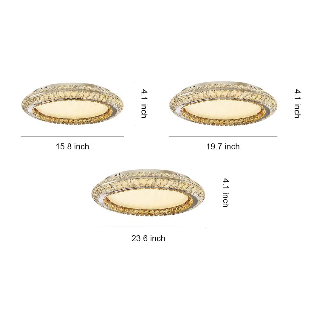 Gold Crystal Drum Shade Flush Mount Round Three Sizes Full Spectrum LED | NordaLight