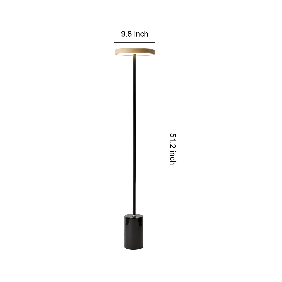 Modern Floor Lamp LED Circular Acrylic Uplight Marble Base Iron Pole 3 Color Temperature Dimmable Remote Walnut Wood 51 Inch