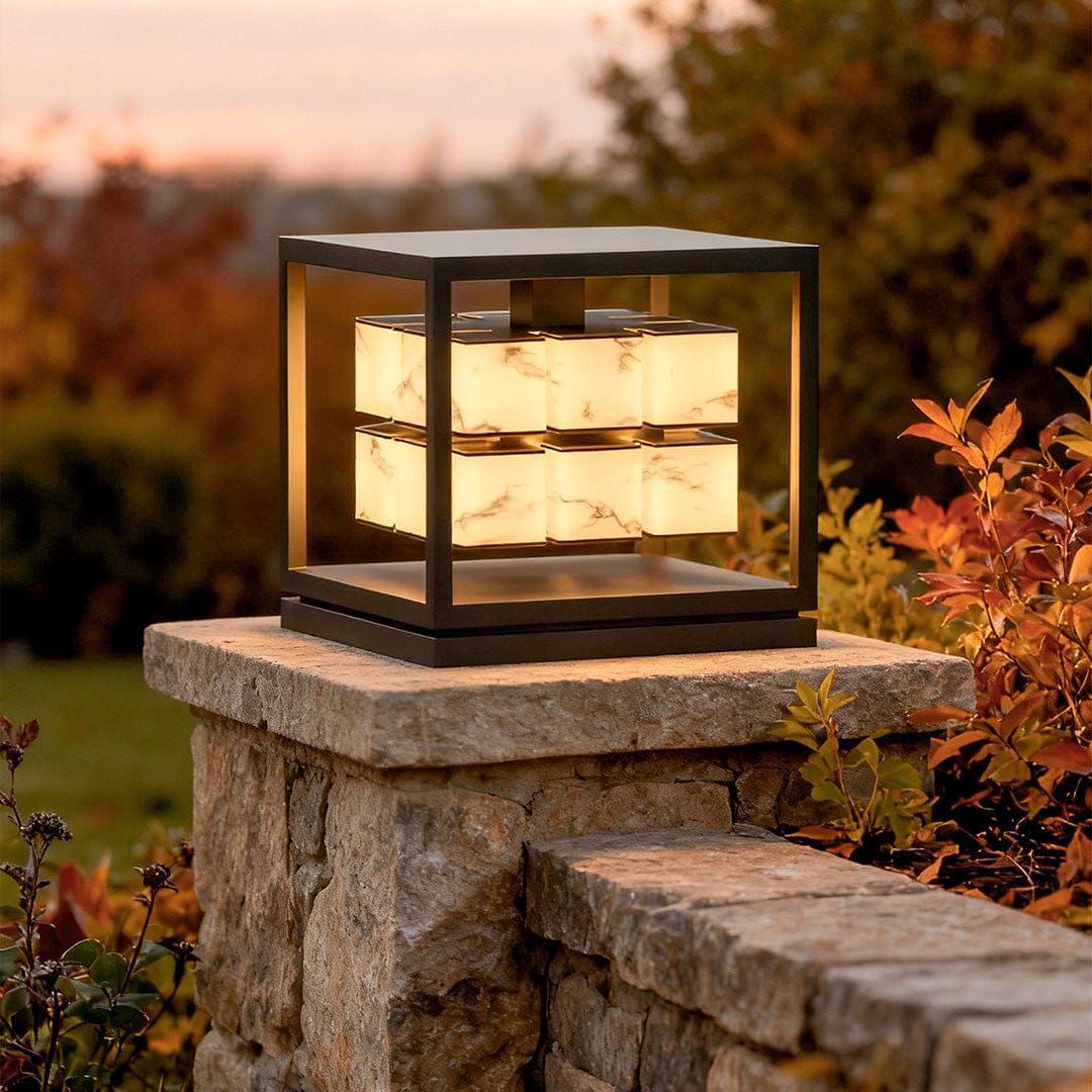 Modern Brick Square Stainless Steel PC Outdoor Pillar Light Black Single or Double Layer Solar or Hardwired IP65 Villa Gate | NordaLight