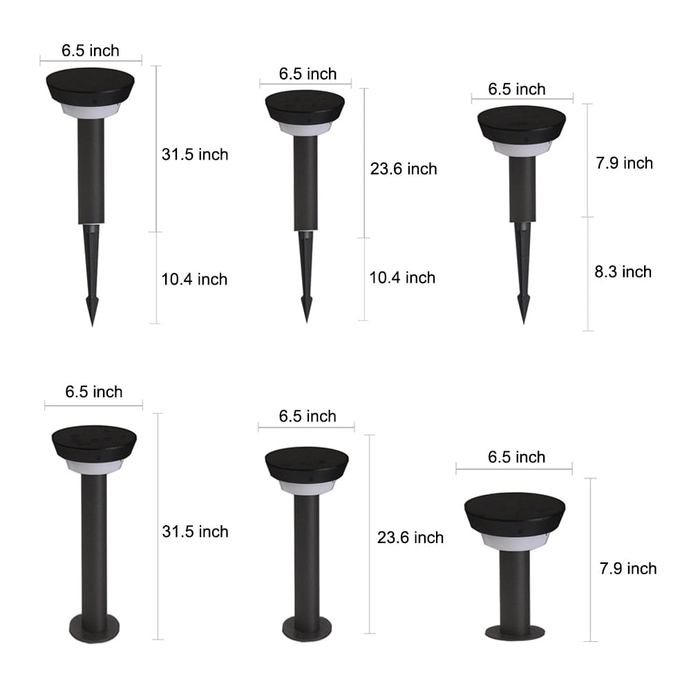 Modern Cylindrical Solar LED Bollard Light Adjustable Spike Base Waterproof Outdoor Pathway Lighting Black Aluminum IP65 | NordaLight