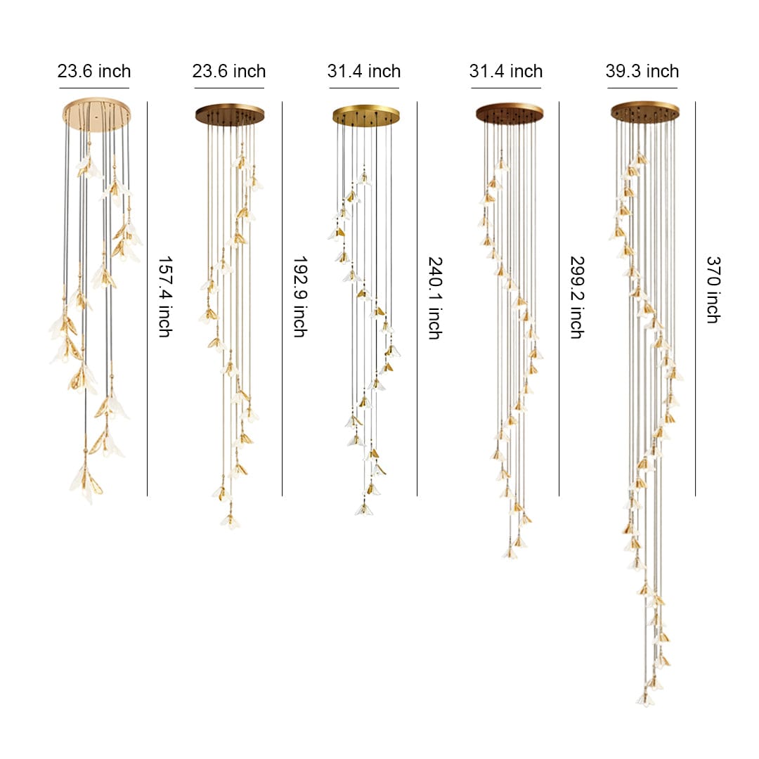 Staircase Chandelier Ceramic Flower Gold Iron E27 Vintage 4-30 Head Warm White | NordaLight