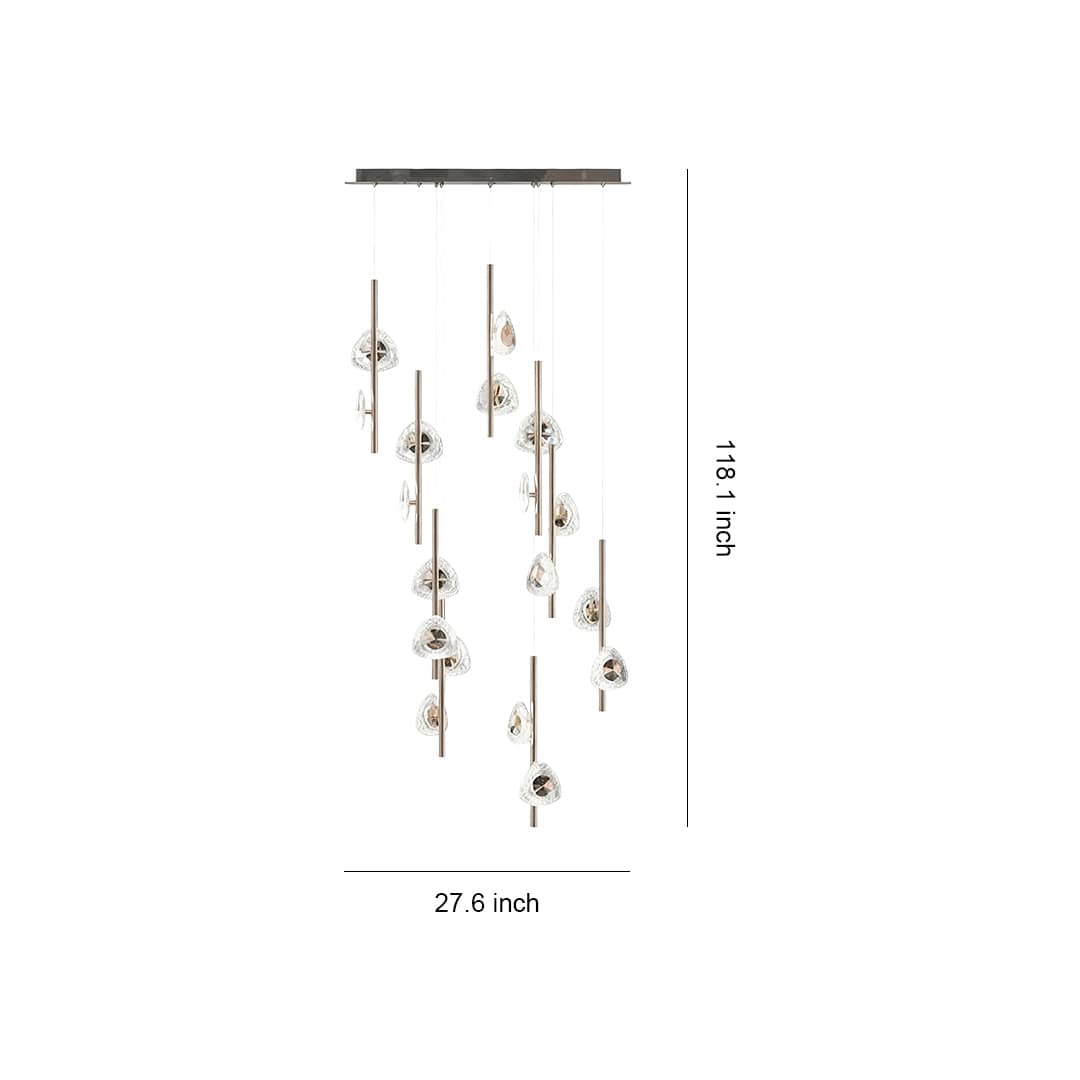 Staircase Chandelier Aluminium Crystal 20-Head Staggered Asymmetric Cascade Integrated LED Terracotta Gold Modern 3-Step Colour Temperature | NordaLight