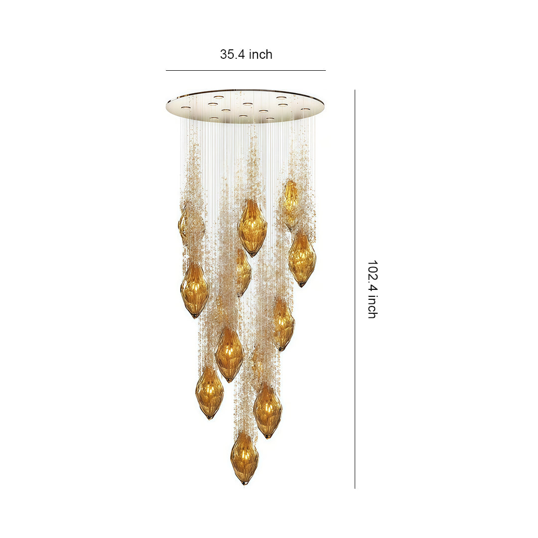 Staircase Chandelier Amber Glass Crystal 25-Head Cognac Warm White