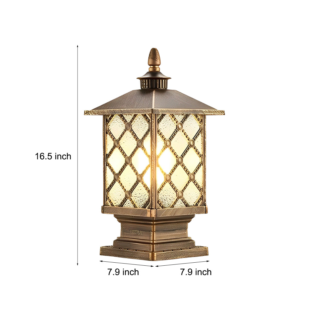 Retro Die-Cast Aluminum Frosted Glass Outdoor Pillar Light Black or Bronze 3 Grid Styles IP55 Hardwired E27