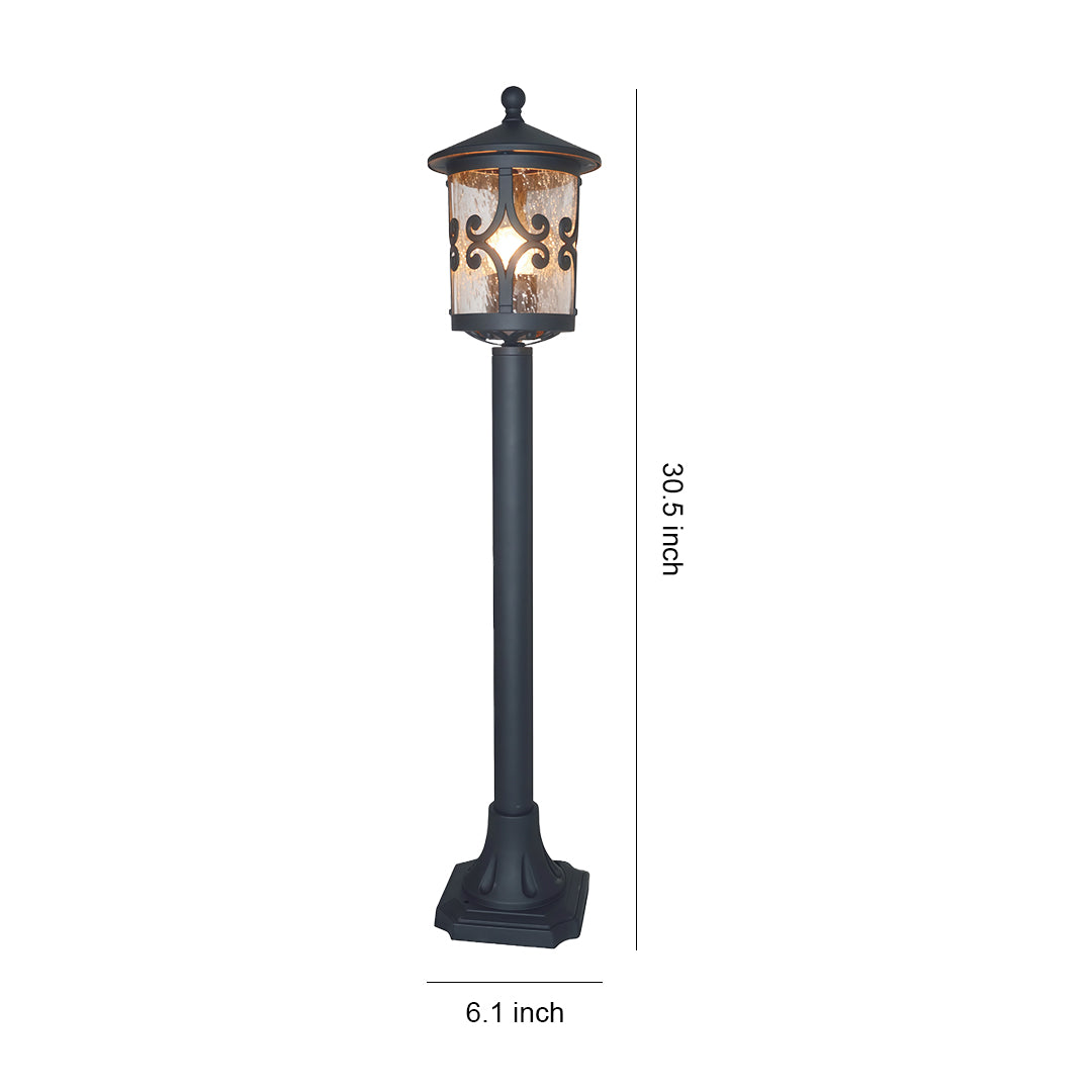 European Style Bollard LED Garden Lamp Black Aluminum Glass E26 9W 3000K IP44 Hardwired Outdoor Pathway Courtyard