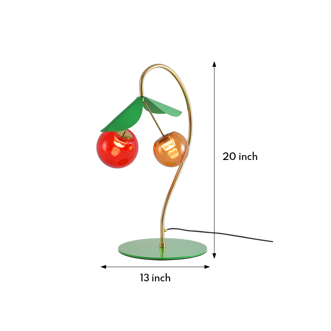 Nordic Cherry Glass Dual Head Table Lamp Gold Metal Green Leaf Tri-Color LED 12W 20.08 Inch