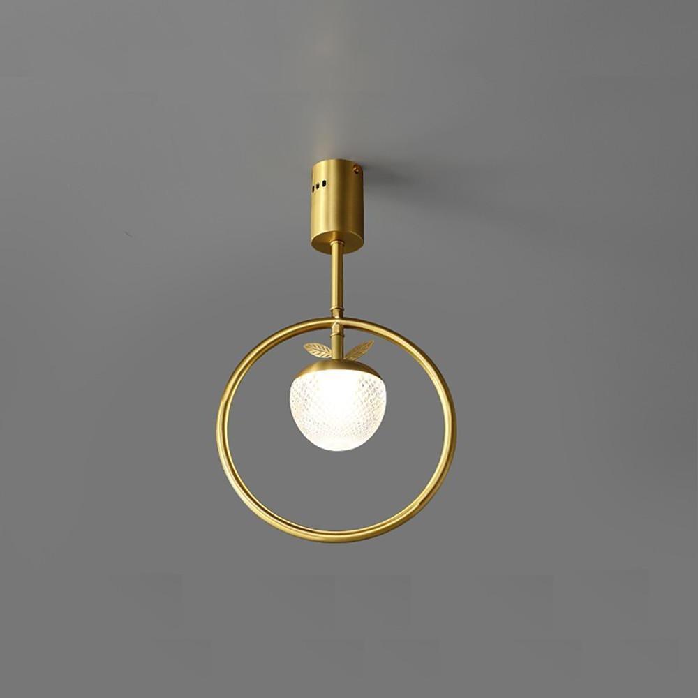 Copper Ring Semi Flush Ceiling Light Gold Acrylic Globe 10 Inch Integrated LED Warm White 3000K Nordic