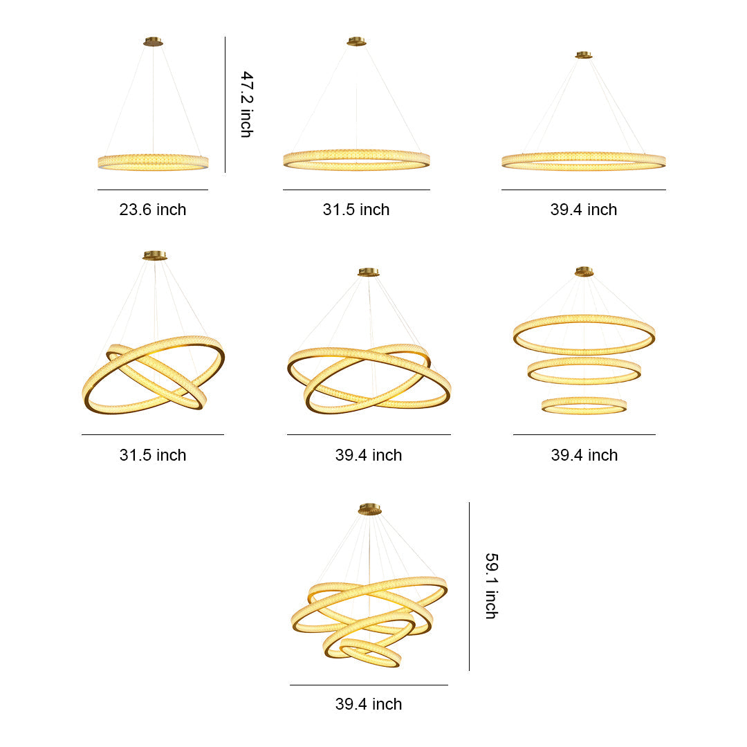 Copper Ring Chandelier White Acrylic Dimmable LED 3000K 6000K Remote 7 Sizes