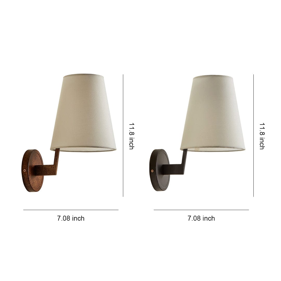 Vintage Wall Sconce Curved Wood Arm Fabric Shade Hardwired Bedroom | NordaLight