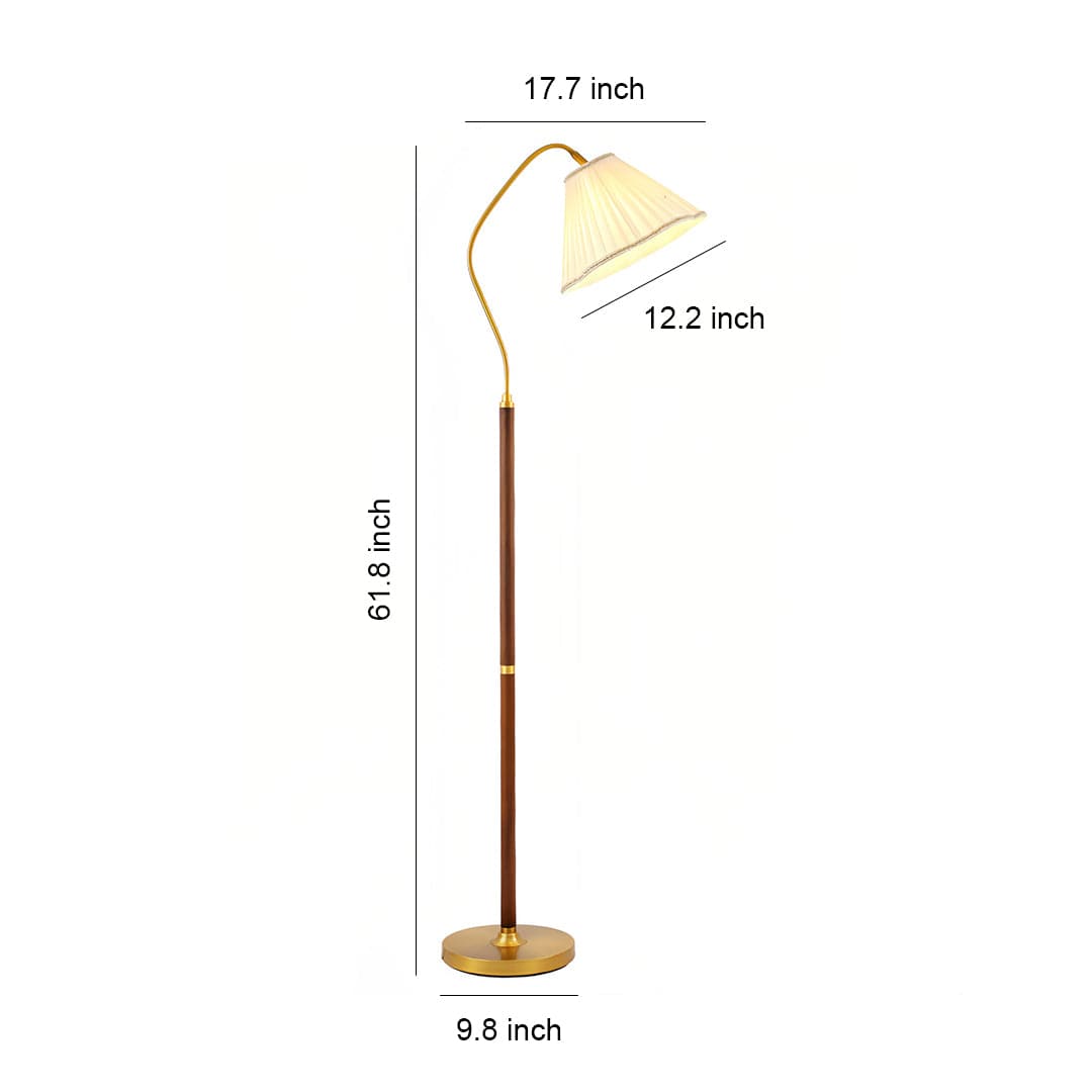Floor Lamp Walnut Wood Fabric Shade Brass Accent LED American Retro 3 Lighting Modes Warm Neutral Dimmable Remote 62 Inch | NordaLight